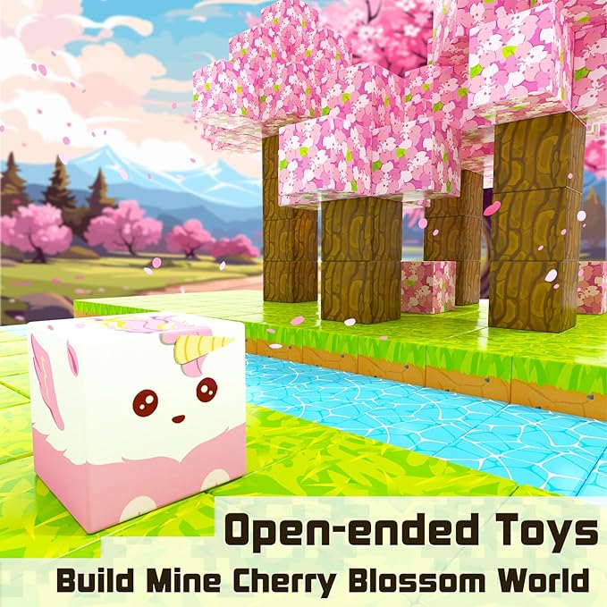 Coodoo Magnetic Blocks - Build Mine Magnet World Cherry Blossom Set, Magnetic Tiles Building STEM Toys for Boys & Girl Kids Toddler Toys for 3+ Years Old