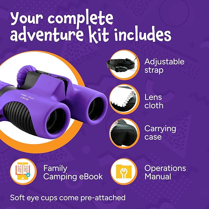 Think Peak Purple Binoculars Science Toy for Kids Ages 3-12 Years - Real Compact Outdoor Adventure & STEM Educational Nature Hiking Explorer for Bird Watching, Camping Children’s Birthday Gift