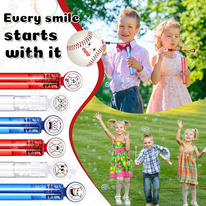 24 Pcs Mini Baseball Bubble Wands Baseball Party Favors for Kids, Birthday Bubble Wand Bulk for Summer Outdoor Classroom Supplies, Goodie Bag Fillers