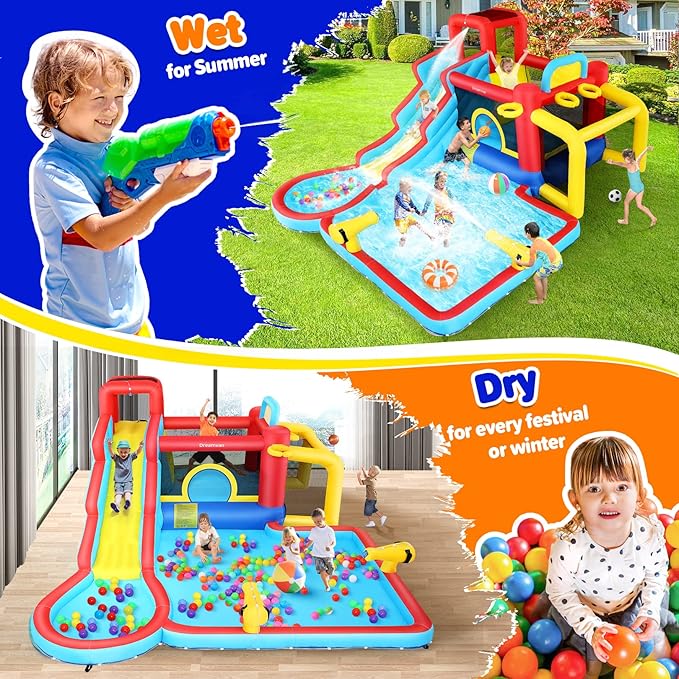 AKEYDIY Water Slide Bounce House,13×12.5ft Waterfall Waves Mega Water Slides Park |Inflatable Water Slide for Big Kids 8-12 &3-10,Large Pool,Blow Up Water Slide for Kids Backyard Outdoor