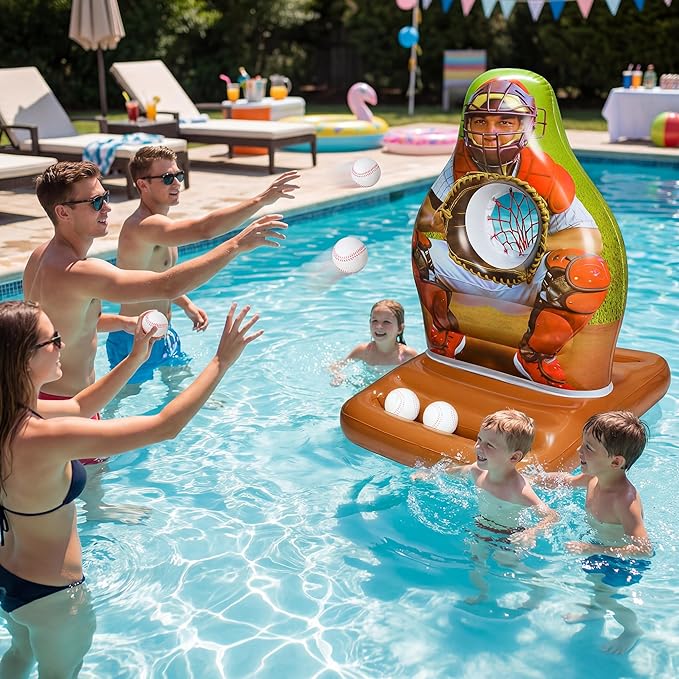 Pool Toys Games Set, Inflatable Pool Baseball Toss Game, Fun Swimming Floating Game Toy for Kids Adults, Outdoor Beach Yard Water Target Play, Summer Family Party Sports Gift Boy Girl Teen