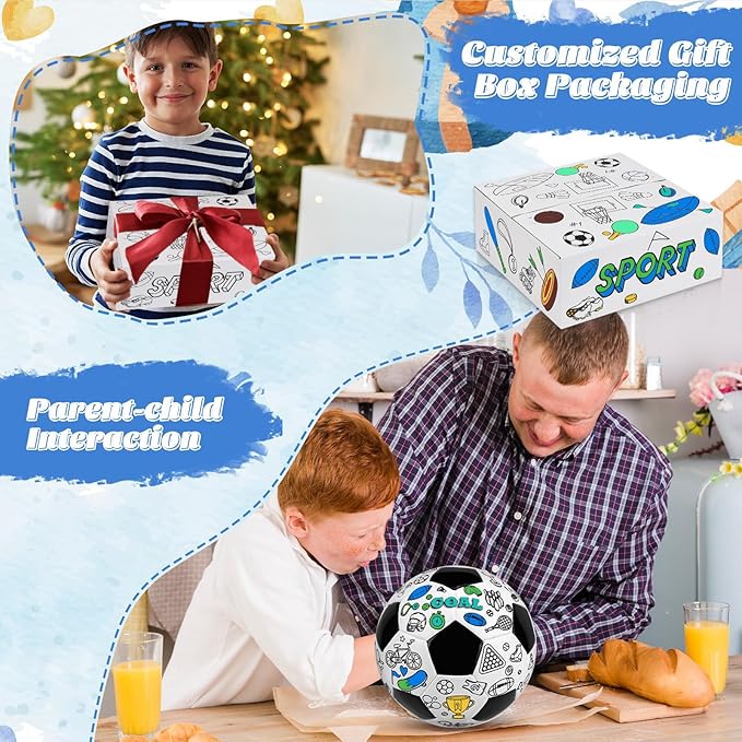 Size 5 Color Your Own Soccer Ball Black DIY Custom Craft Kit with Pump 12 Markers Personalized Youth Toddler Training Paint Your Own Toy Creative Gift for Kids (Black Soccer Ball, 5)