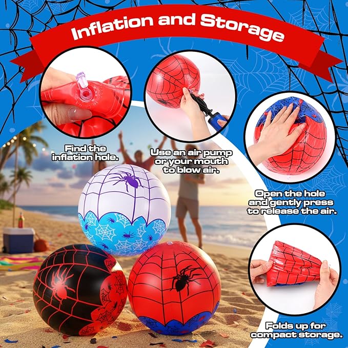 12 Pcs Spider Web Beach Ball 7.87 Inch Inflatable Pool Toys mini Beach Ball Bulk for Summer Swimming Pool Party Favors Water Games