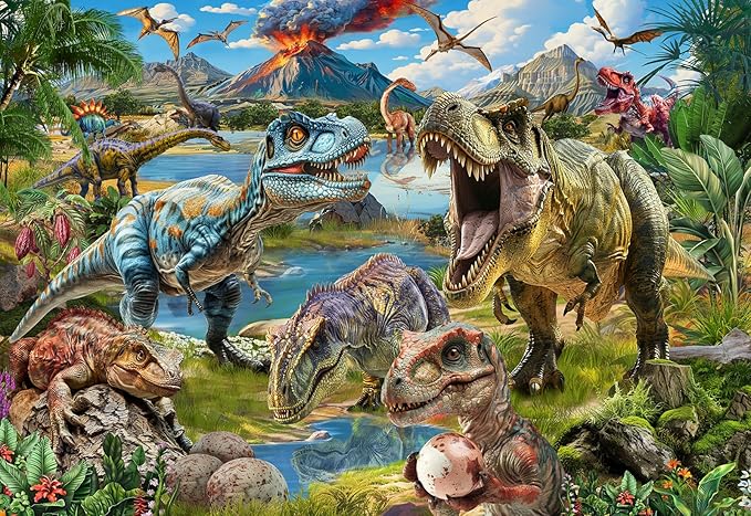 Puzzles for Kids Ages 6-8-10, Dinosaur World Puzzle 100 Pieces Jurassic Landscape Jigsaw Puzzles Educational Toys Gifts for Boys Girls