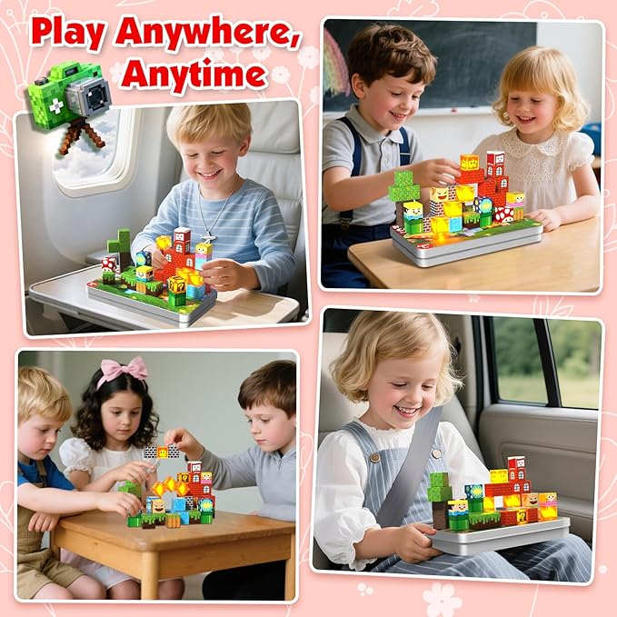 Magnetic Blocks with Light Up Blocks - 45PCS Travel Magnetic Building Blocks for Toddler,STEM Educational Cubes Toys for Kids Ages 3 4 5 6 7 8 Year Old Boys Girls Christmas Birthday Gifts