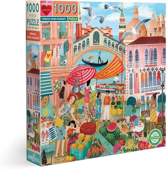 eeBoo 1000 Piece Puzzle - Venice Open Market Jigsaw Puzzle for Adults, Square 23" x 23" Made with Recycled Board & Vegetable-Based Ink