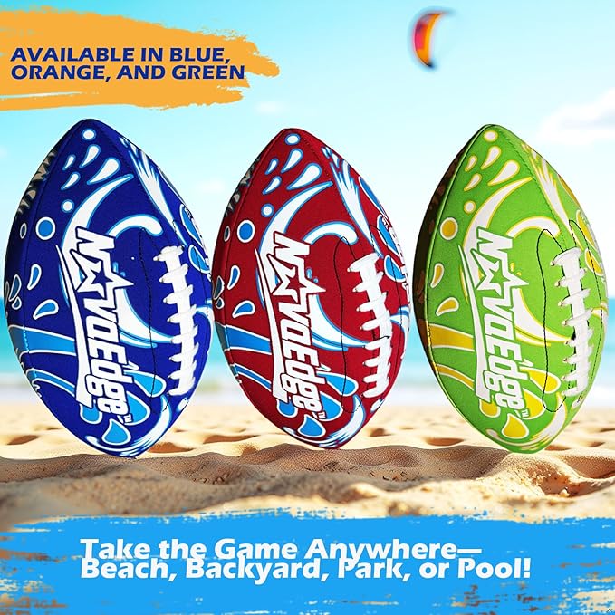 Hydro Water Football - 10.4-Inch Neoprene Pool Football for All Ages | for Water Play in Pool, Lake & Beach | Secure-Grip with Real Laces | Includes Pump | Choose 1 or 2 Ball Pack