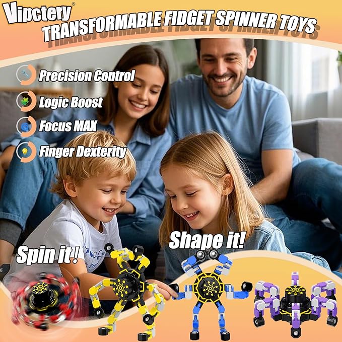 Easter Basket Stuffers Gifts for Boys Girls Toddlers 4Pcs Transformable Fidget Spinners for Kids Fidget Toys Teens Adults Quiet Airplane Road Trip Travel Activities Essential Autism ADHD C