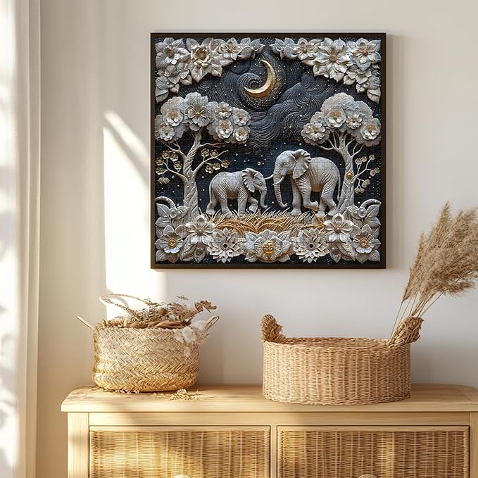 Elephants 1000 Piece Puzzle for Adults, PICKFORU Plant Floral Jigsaw Puzzles Night Sky, Hard Difficult Vintage Animals Theme as House Decor