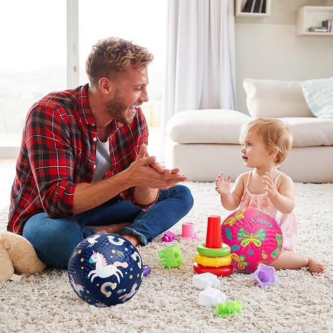 ZOOJOY Pack of 2 Cartoon Playground Balls, Balls for Toddler 3-12, 8.5" Rubber Ball Bouncy Kickball, Indoor & Outdoor Game Toys for Boys Girls with Pump