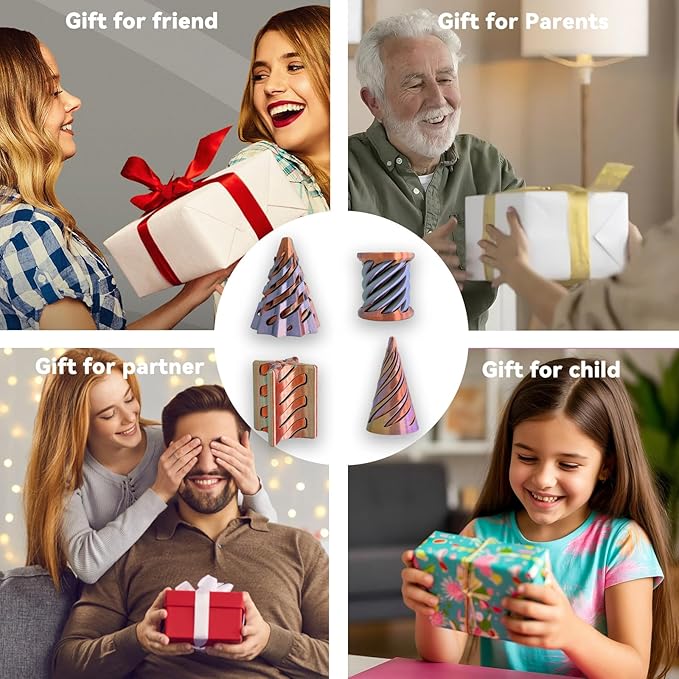 Christmas Stocking Stuffer 4 Packs Impossible Cone,Impossible Cones passthrough Impossible Pyramid for Relaxing,Spiral Fidget Toy passthrough Impossible Cone,Birthday for Adults & Kids