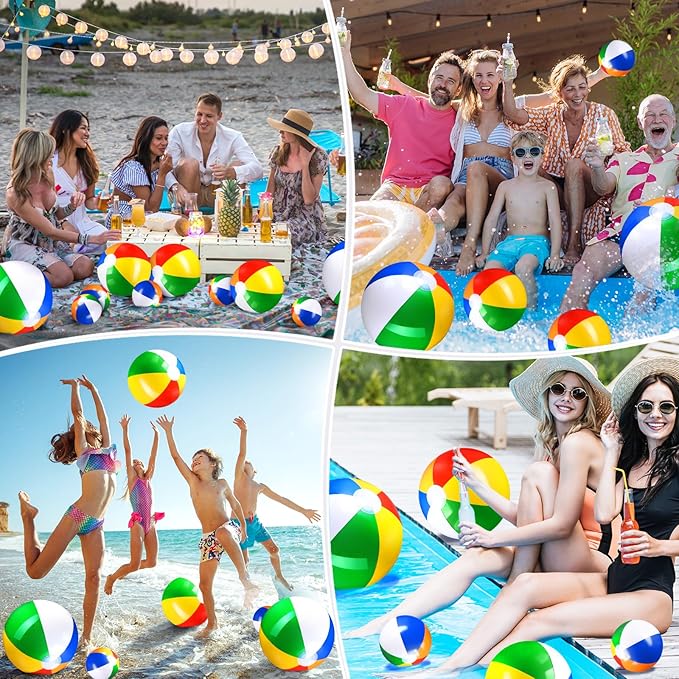 Sratte 20 Pcs Inflatable Beach Balls Bulk, Multiple Sizes Summer Swimming Pool Balls for Adults Hawaii Luau Party Supplies(Rainbow,Classic)