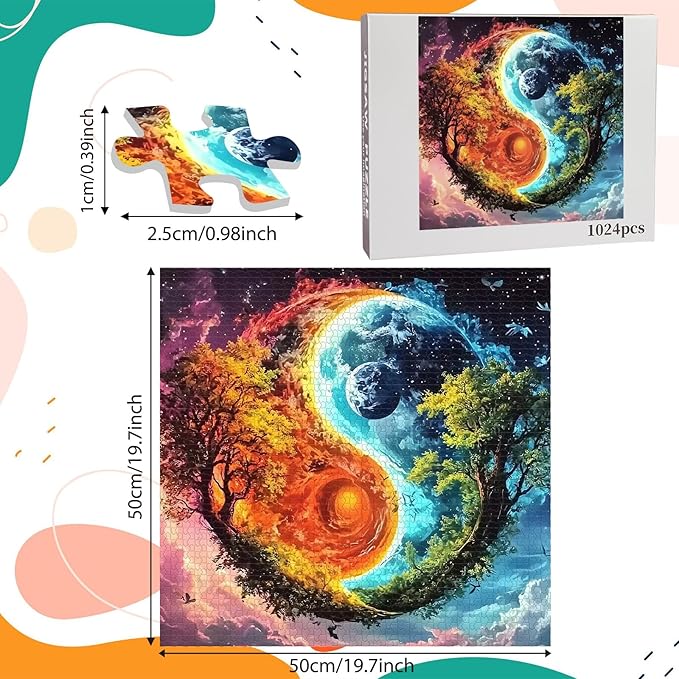 1024 Piece Yin Yang Tree Jigsaw Puzzle for Adults, Nature Earth Puzzles for Adults 1000 Pieces, Challenging Puzzle for Friends Family Activity Game Nights, Finished Size 19.7" x 19.7"