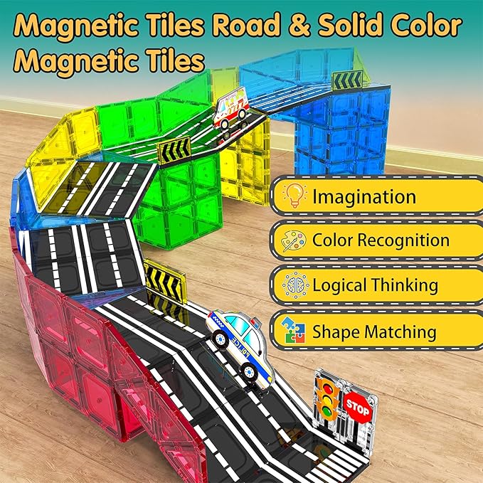 106Pcs Magnetic Tiles, Magnetic Building Blocks, Preschool Montessori Toys Gift for 3+ Year Old Boys and Girls, Sensory Toys for Kids Aged 3-5 and 4-8, Ideas for Toddler with Autism Christmas