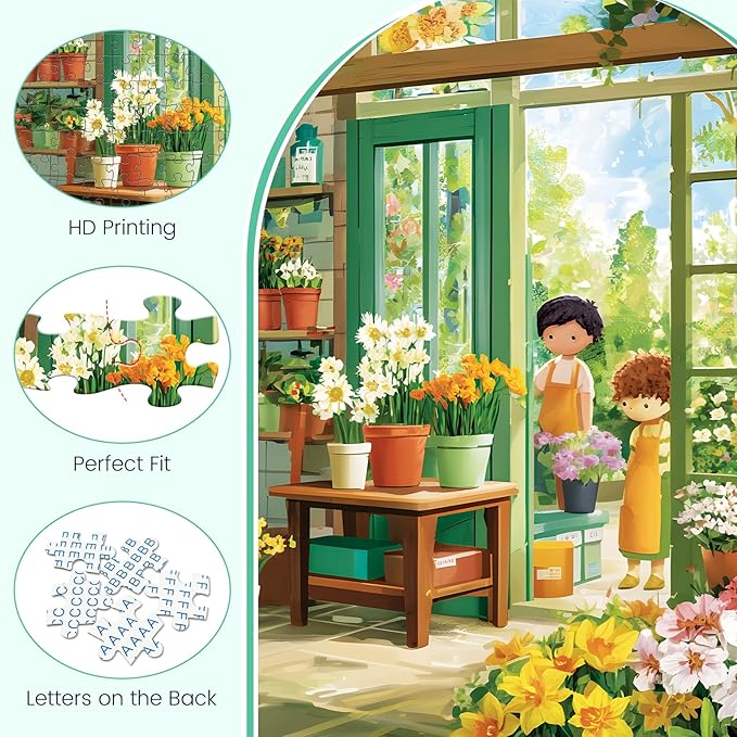 500 Piece Jigsaw Puzzles for Adults, Cozy Flower Shop with Children Puzzles for Adult, Fun and Challenging Puzzle for Party Time, Relaxing Gift for Adults, Seniors, 20.5 x 15 in