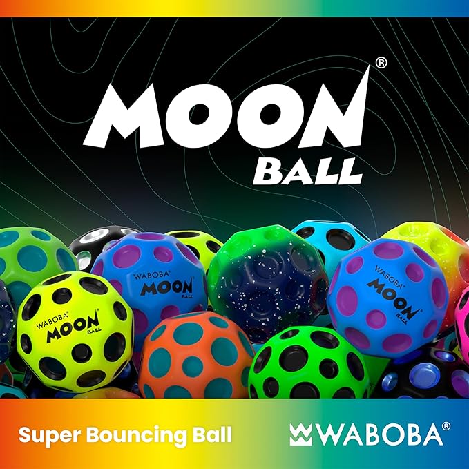Waboba The Original Moon Ball - Hyper Bouncy Ball - All Ages Extreme Bounce and Fun - Perfect for Active Play and Outdoor Games - Black/Silver
