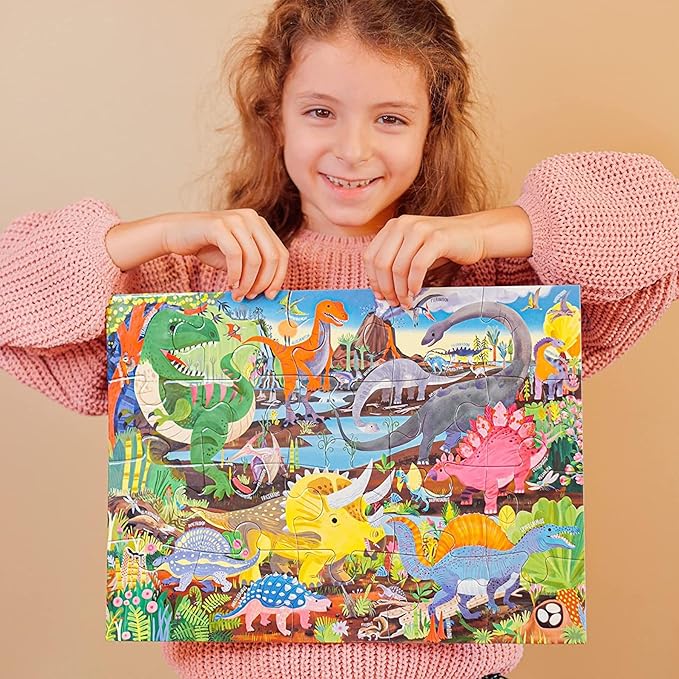 eeBoo 20 Piece Jigsaw Puzzle - Dinosaur Land Children's Puzzle Prehistoric Themed, Large Pieces for Small Hands to Develop Motor Skills