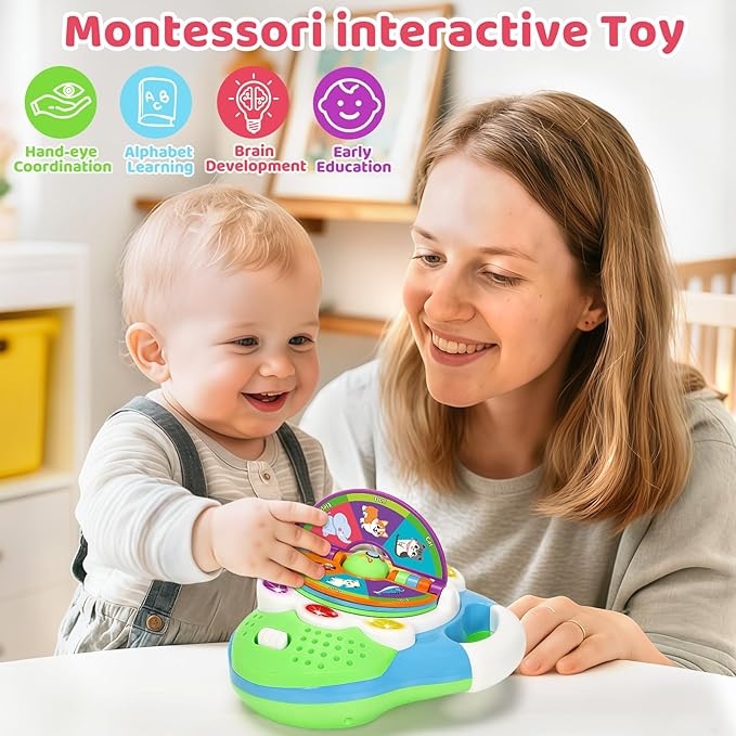 KIZZYEA Montessori Learning Toys for 1 2 3 Year Old Boys Girls, Musical Alphabet Flip Toy for Toddlers, Preschool Educational Toys with Light & Sounds, Christmas Birthday Gifts for Baby Kids