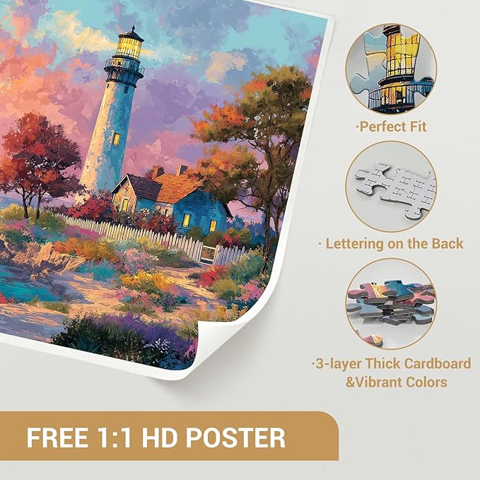 Lighthouse and Sailboat Puzzles for Adults 1000 Pieces, Impossible Hard Difficult Challenging Jigsaw Puzzle 1000 Pieces, Christmas Birthday Gifts Home Decor for Adults/Friends/Family