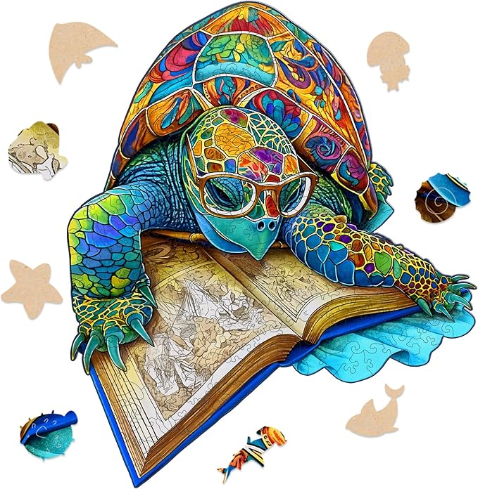 Bovearto Jigsaw Puzzles, Sea Turtle Wood Puzzles Adult, Ocean Animal Jigsaw Puzzle Unique Shaped for Kids Puzzle Gift Family Games Large Size (16.2"*16.5")