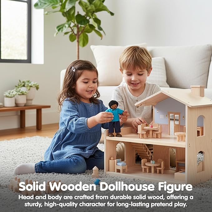 PlanToys® Father Wooden Dollhouse Figurine | Poseable 1:12 Scale Mini Doll (5 Inch) | Dollhouse Accessories for Pretend Play | Eco-Friendly Montessori Toy for Kids Ages 3+
