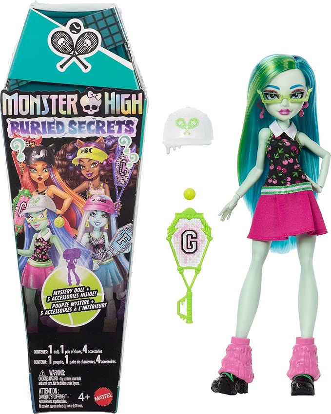 Monster High Buried Secrets Dolls and Accessories, Courtside Fang-Out Theme with Mystery Doll and 5 Unboxing Surprises (Characters May Vary)