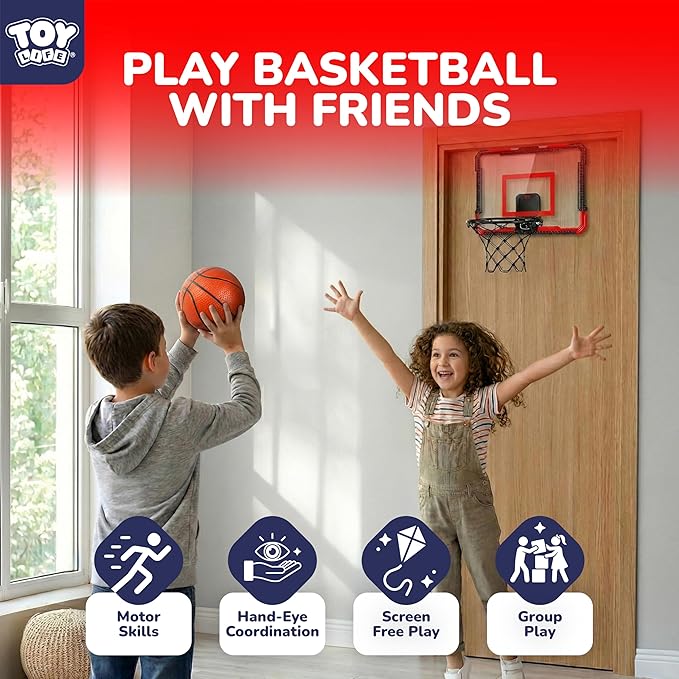 TOY Life Basketball Hoop Over The Door for Kids, Teens, Adults - Indoor Mini Hoop for Room, Office with 4 Balls - Basketball Goal