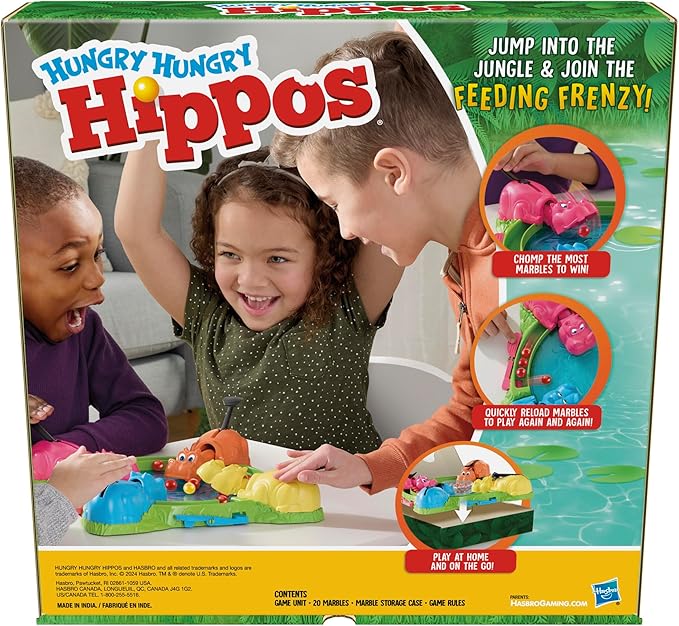Hasbro Gaming Hungry Hungry Hippos Game for Preschoolers | Instant Marble Relaunch, Easy Set-Up & Storage| Ages 4 and Up | 2 to 4 Players | Kids Games