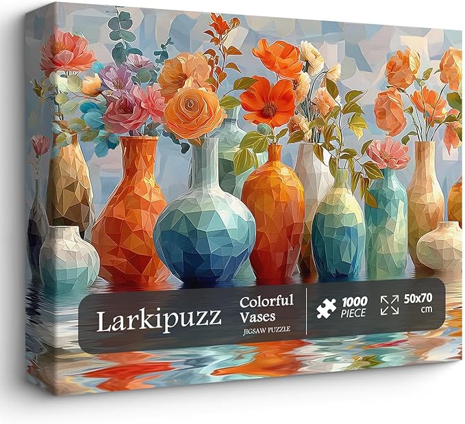 Colorful Wildflower Puzzle for Adults 1000 Pieces, Larkipuzz Difficult Flower Plant Jigsaw Puzzle Rainbow Art, Hard Challenging Gradient Floral Vase Art Theme as Home Decor