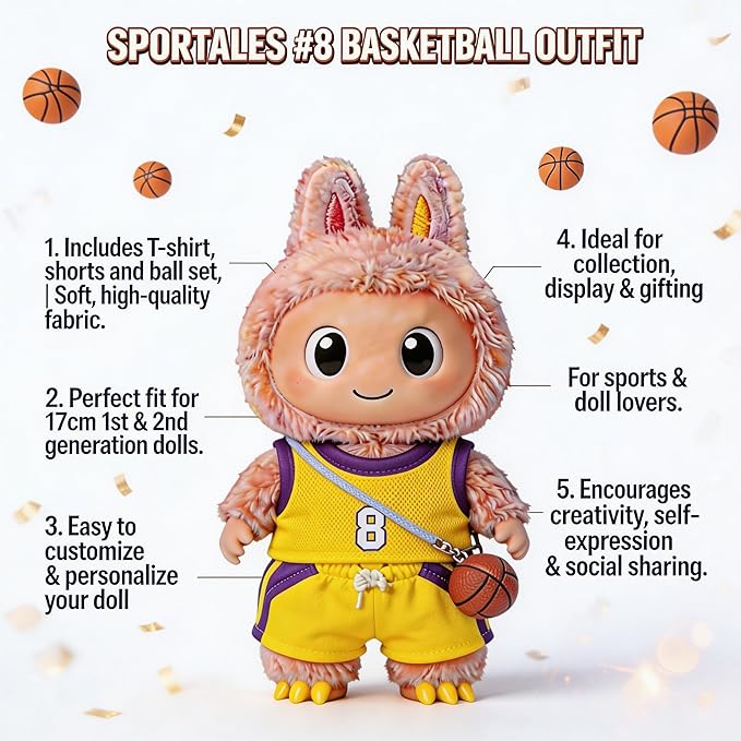 Sports-Themed Basketball Football 3-Piece Set,is Suitable for a 17cm Dolls, Dolls Clothing Accessories ( No Dolls ) (NO.8 - Yellow)
