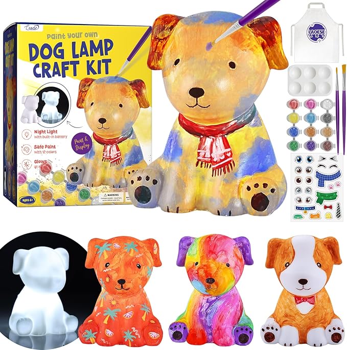 Paint Your Own Dog Lamp Kit, Art Supplies Painting Kits for Kids, Arts and Crafts for Kids Ages 8-12, Dog Toys Girls Boys Birthday Easter Gifts for Kids Ages 3 4 5 6 7 8 9 10 11 12+