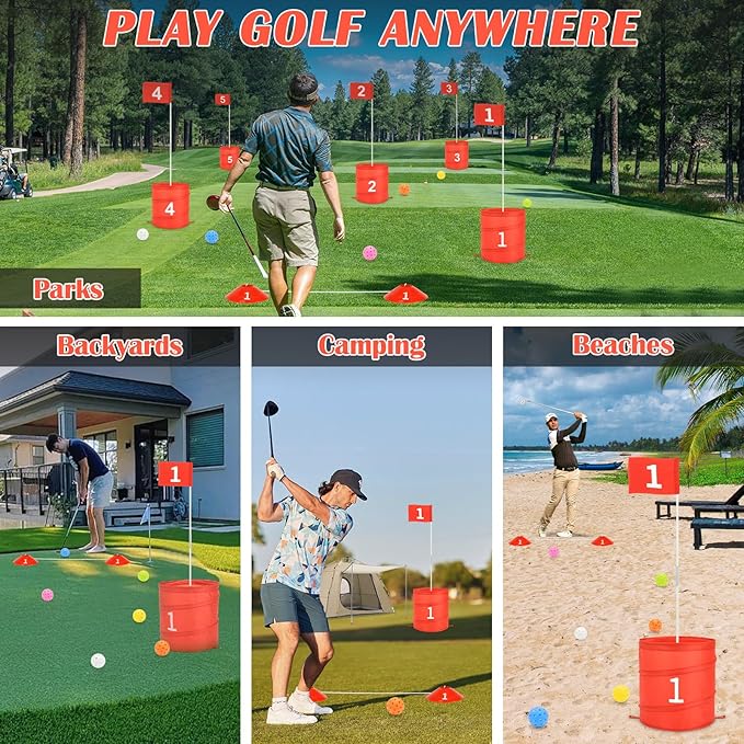 deAO Golf Yard Game Backyard Games for Kids Adults, Portable 6 Holes Golf Course with Balls and Flag,Family Gifts for Outdoor Indoor,Lawn, Park, Beach, Camping, Hotel (Red)