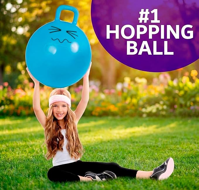 Xino Sports Hopping Ball for Kids, Teens & Adults - Fun Bouncy Ball with Handle, Durable and Safe Hopper, Indoor and Outdoor Toy for Jumping & Exercise (Blue, 22 Inch Diameter)