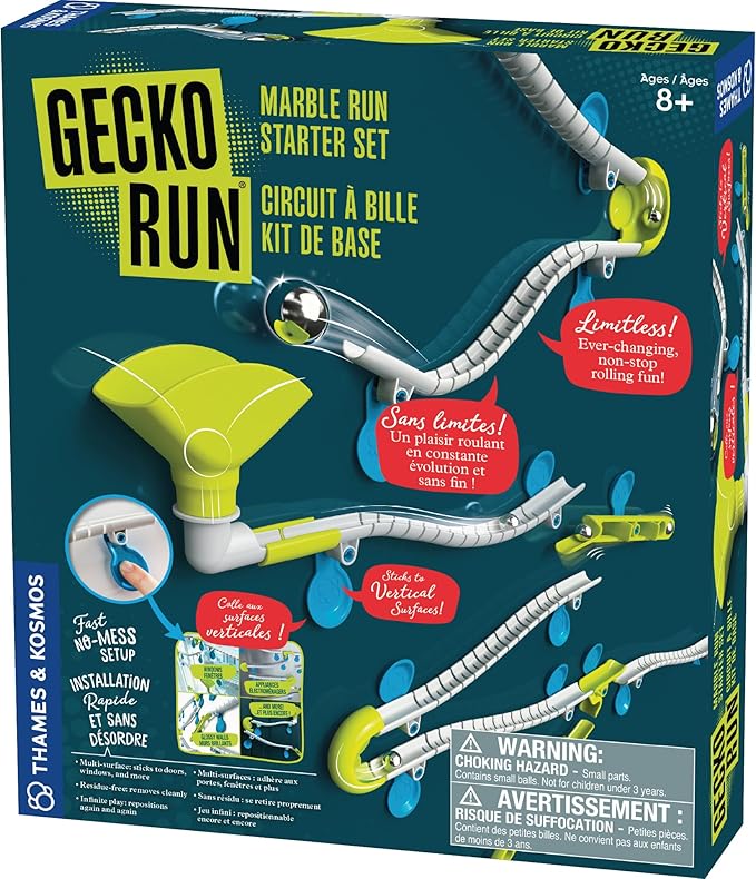 Gecko Run Marble Run Starter Set by Thames & Kosmos, Toy of The Year Winner - 63 Piece Vertical Marble Run, Flexible Tracks | Fast, No-Mess Setup | Hours of Creative Play | 2-Language Version, EN/FR