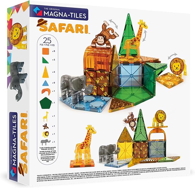 MAGNA-TILES Safari Animals 25-Piece Magnetic Construction Set, The ORIGINAL Magnetic Building Brand