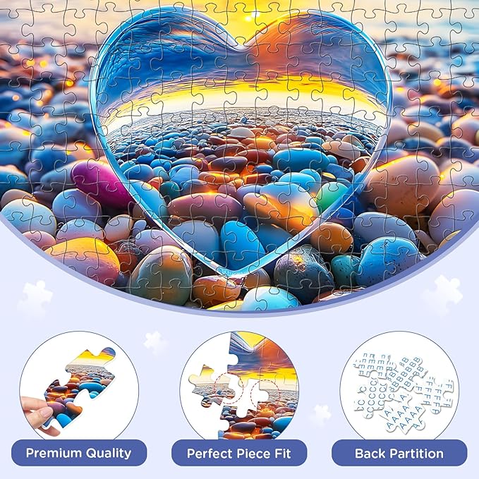 300 Piece Puzzles for Adult, Love Pebbles Jigsaw Puzzles 300 Pieces for Adults Kids Senior, Beach Jigsaw Puzzles, Challenging Family Fun Puzzle Activity Game Gift 20.5 X 15 in