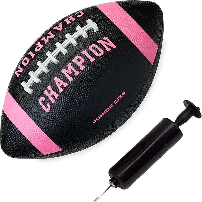 Champion Blitz Football, All-Weather Football, Enhanced Grip, Durable Rubber Cover and Molded Laces, for Outdoor Sports & Training, Includes 6 Ball Pump