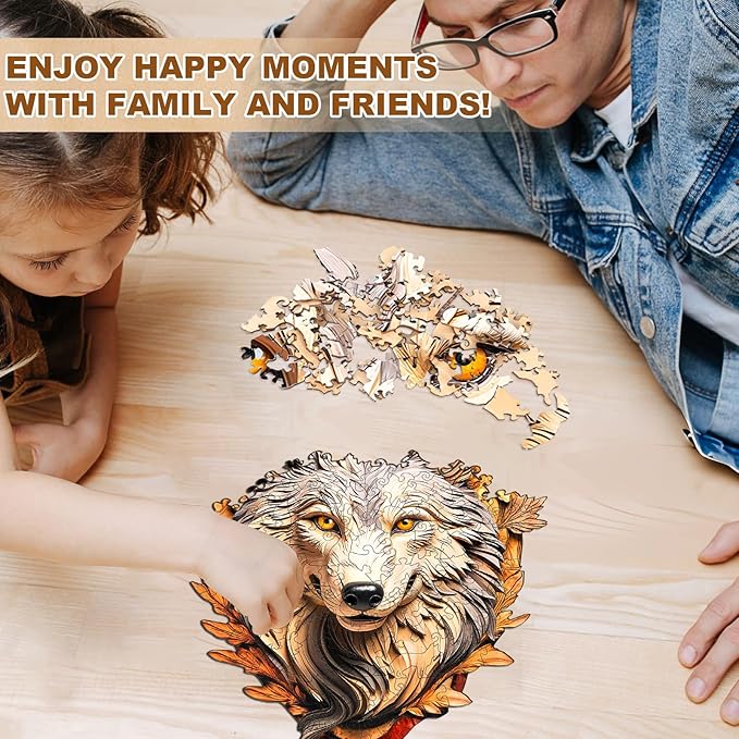 Wooden Puzzles for Adults, Eternal Wolf Jigsaw Puzzles, 70 Piece Unique Animal Shaped Puzzle, Animal Shape Puzzle, Gifts for Adults/Friends, Family Game，Wall Decor(8.5 * 6.9in)