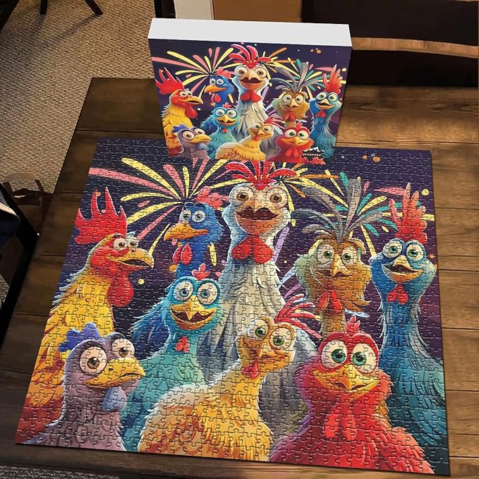Chicken Puzzles for Adults 1000 Pieces, PICKFORU Happy Chicken Jigsaw Puzzle 1000 Pieces, Funny Rooster Hard Difficult Thanksgiving Puzzle as Wall Art