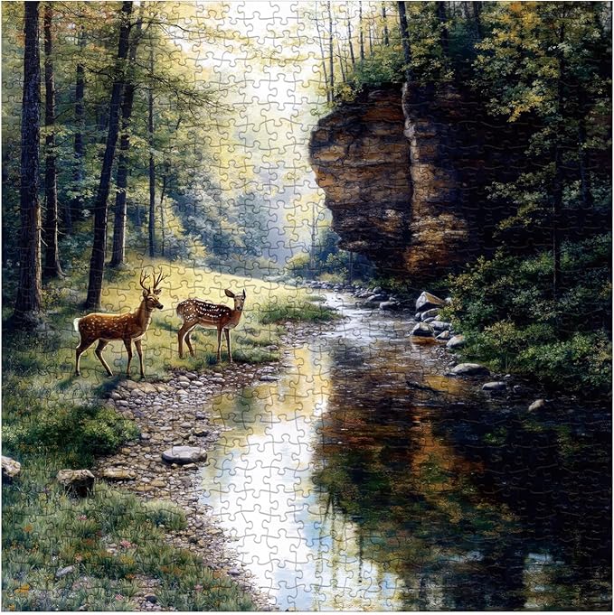 Forest Deer Puzzles for Adults 1000 Pieces, Wildlife Nature Jigsaw Puzzles, Animal Landscape Art Puzzles