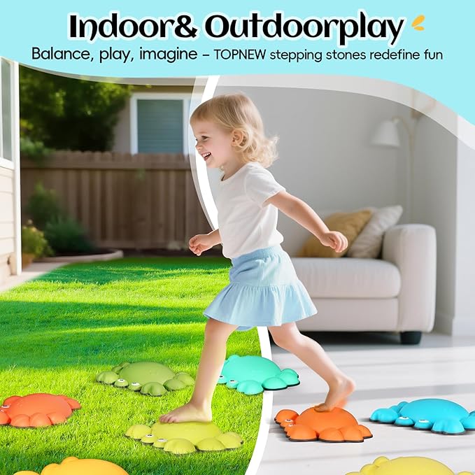 TOPNEW Stepping Stones for Kids, Non-Slip Balance Stepping Stones for Promoting Children's Coordination Skills, Toddler Stepping Stones Obstacle Course for Kids Age 3 4 5 6 7+