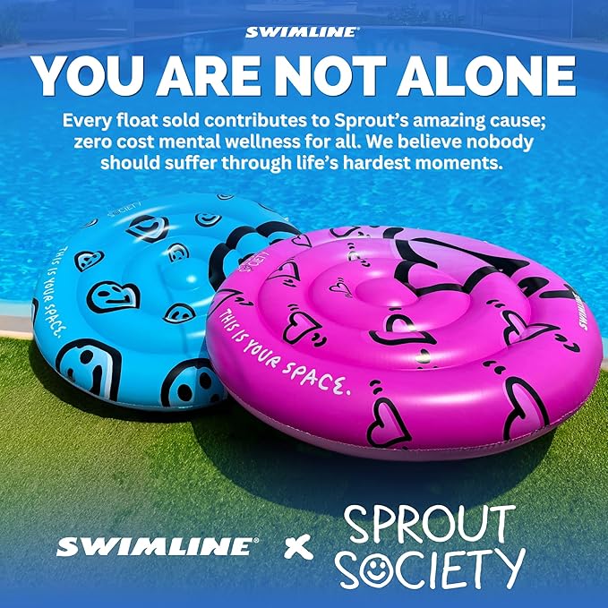 SWIMLINE Original 90510 Sprout Society Heart Island Pool Float for Adults Kids 63 Inch Inflatable Floating Lounger Mat for Pool Lake Ocean | Mental Health Org Collaboration Float for A Good Cause