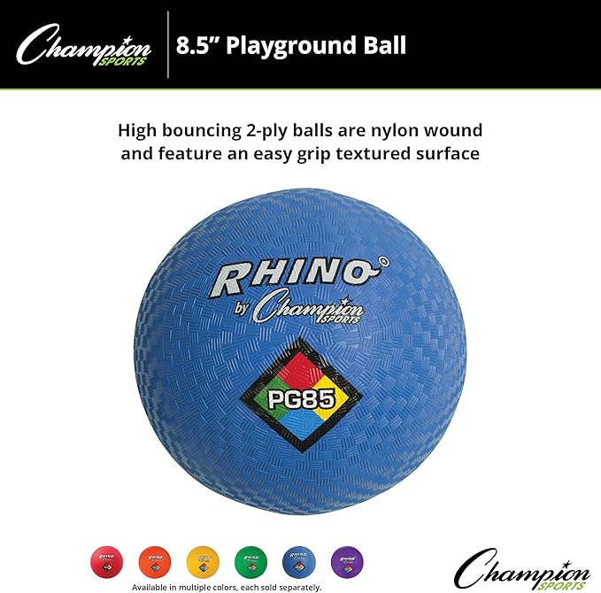 Champion Sports Rhino Playground Balls 8.5"D - Two Ply, Nylon Wound, BLUE