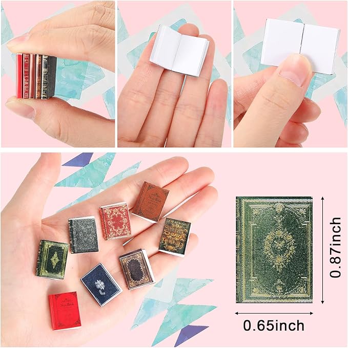 1: 12 Scale Miniatures Dollhouse Books Mini Miniatures Books Dollhouse Accessories Tiny Things Timeless Model for Library Decorations DIY Projects Girl Boy Doll Houses School Room (100 Pieces)