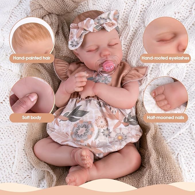 Aori Lifelike Reborn Baby Dolls - Realistic 20-Inch Newborn Real Life Baby Girl Doll with Poseable Limbs and Feeding Kit, Set for Kids 3+
