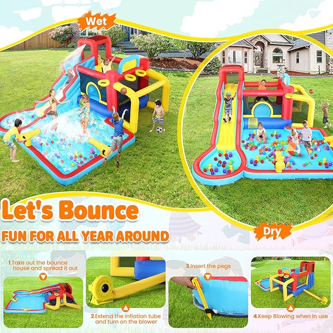 AKEYDIY Water Slide Bounce House,13×12.5ft Waterfall Waves Mega Water Slides Park |Inflatable Water Slide for Big Kids 8-12 &3-10,Large Pool,Blow Up Water Slide for Kids Backyard Outdoor
