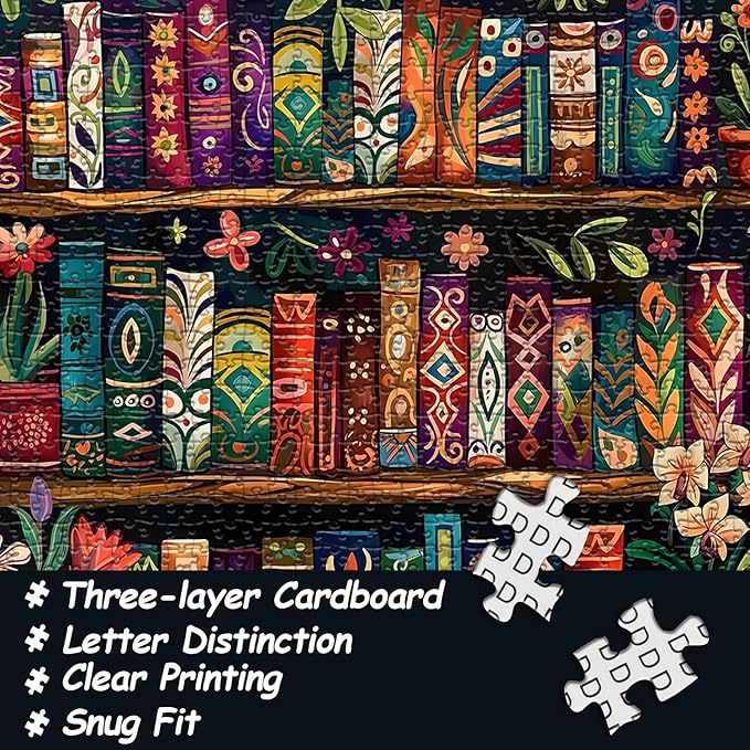 Blooming Bookshelf Jigsaw Puzzles 1000 Pieces, Vintage Literary Blossom Colorful Art Puzzle, Flower Book Wildflower Page Floral Themed, Library Impossible Challenging Puzzles for Adults