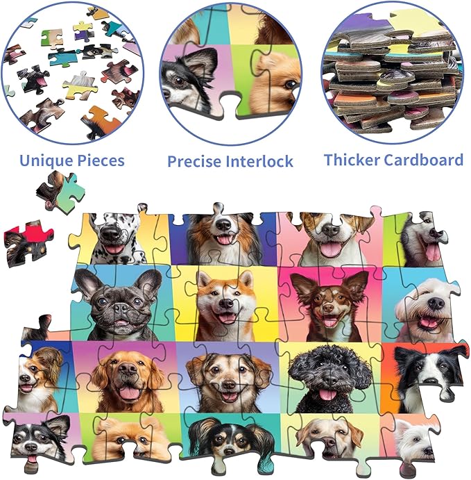 Dog Puzzles for Kids Ages 6-8 8-10, 200 Pieces Jigsaw Puzzle for Kids and Adults, Multicolor Puppy Theme Puzzles for Children, Christmas Collection Gift