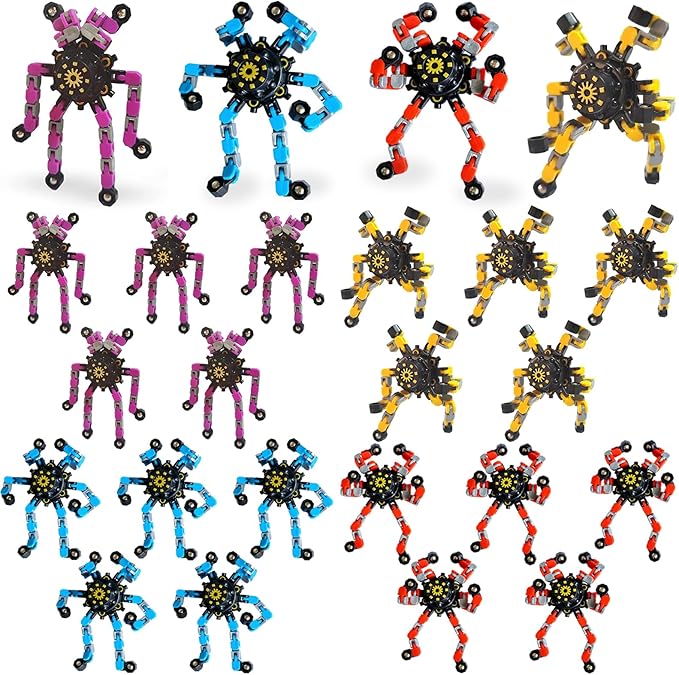 24 Pcs Funny Sensory Fidget Toys,Deformable Chain DIY Robot Spinners Fingertip Stress Relief Gyro Toy Birthday Gifts Christmas Goodie Bag Stuffers Classroom Prizes Party Favors for Kids Adults