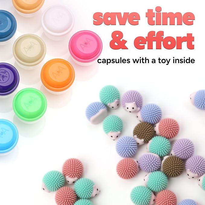 Entervending Hedgehog Mini Toys for Kids in Capsules - 250 Pcs of 1.1 Inch Plastic Capsules & Hedgehog Toy Figurines for Kids - Bulk Toys in Capsule - Easter Basket Stuffers